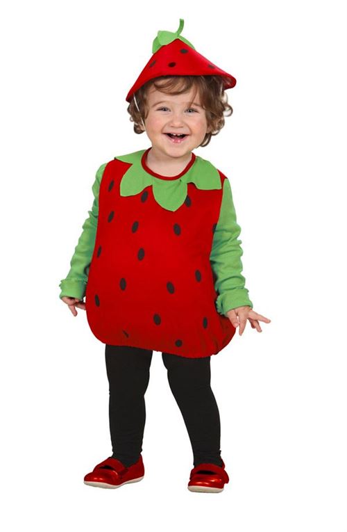 Déguisement petite fraise rembourrée et coiffe -1/3 ans