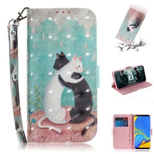 Etui en PU impression de motifs serrer les chats dans ses bras pour votre Samsung Galaxy A9 (2018)/A9 Star Pro/A9s