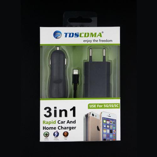 Pack Chargeur pour IPHONE 6 Plus (Cable Chargeur + Adaptateur Prise Secteur + Double Adaptateur Allume Cigare) USB Lightni (NOIR)