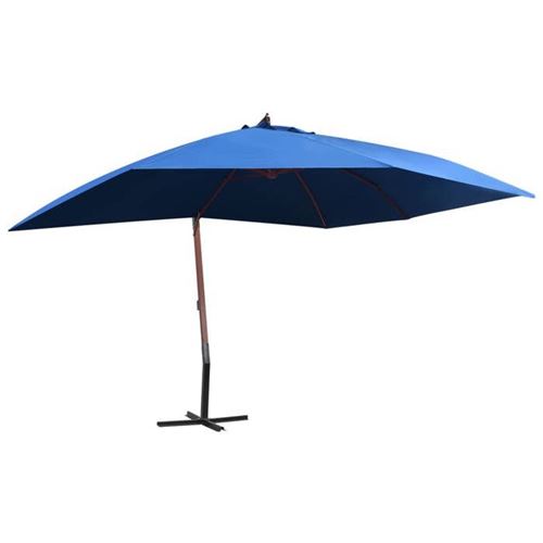 Parasol suspendu avec m&acirc;t en bois 400x300 cm Bleu