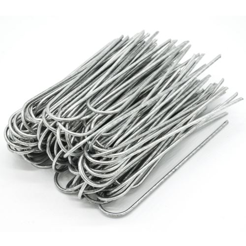 AMANKA Set 100 Piquets en acier galvanisé Ø3,2mm 150x30mm ancrage au sol pour bâches filets de jardi