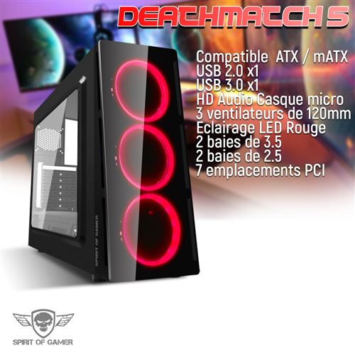 Boitier PC Deathmatch 5 Rouge Spirit of Gamer - Avec fenêtre - Ventilateur LED rouge