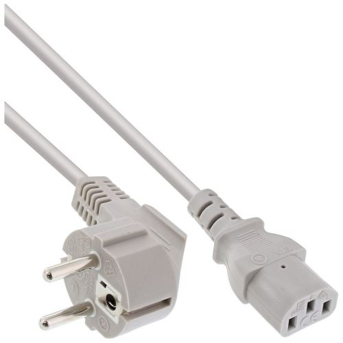 Câble d'alimentation, InLine®, Schutzkontakt coudé sur 3 broches IEC C13, gris, H05VV-F, 3x0,75mm², 0,5m