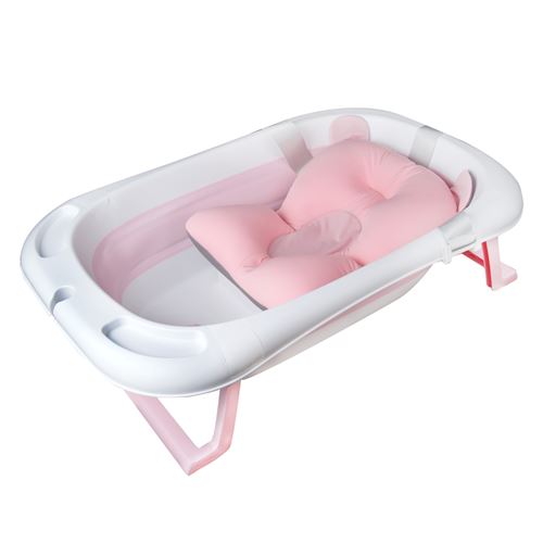 Sinbide Baignoire pliable pour bébé avec thermomètre et coussin rose