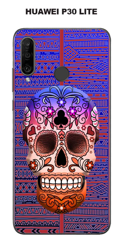 Coque Huawei P30 Lite design Tete de mort bleu & marron
