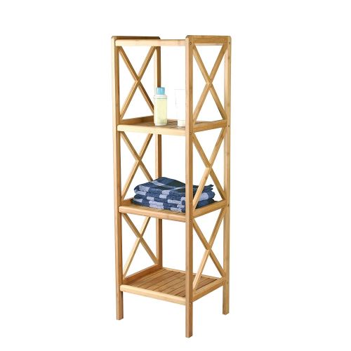MSV 140624 Etagère avec 4 Niveaux Bambou/Laqué Nitrocellulose 36,5 x 33 x 119 cm