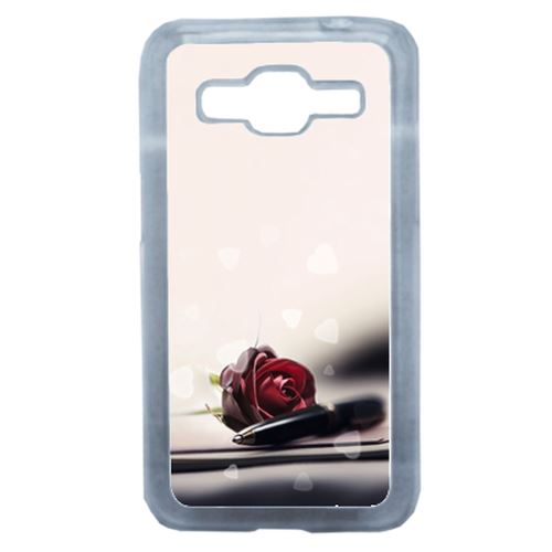 Coque Stylo Rose Coeur Compatible Samsung Core Prime Transparent