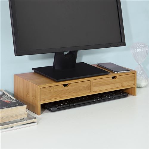 SoBuy® FRG198-N Support d'écran d'ordinateur de Support de Moniteur de bambou avec 2 Tiroirs