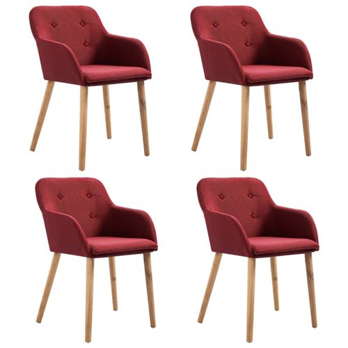 vidaXL 4 pcs Chaises de salle à manger Bordeaux Tissu et chêne massif