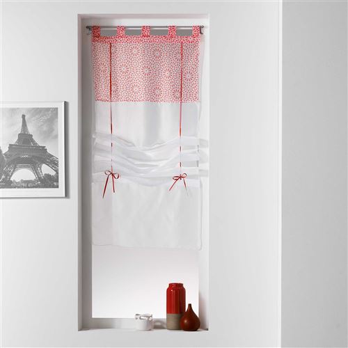 Store droit a passants 45 x 180 cm voile uni+top imprime tunis Corail