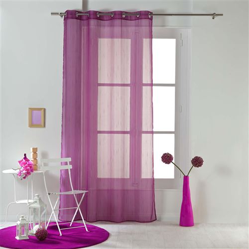 Panneau a oeillets 140 x 260 cm voile raye horizon Prune