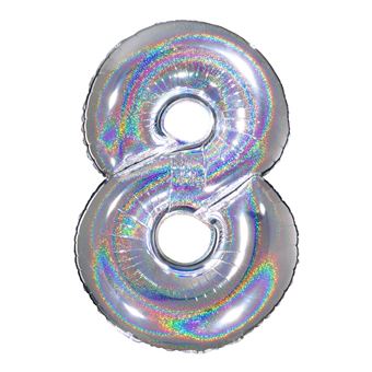 Ballon Aluminium Chiffre 8 Argent Holographique 40 102 Cm Grabo Balloons® - Argent - 1