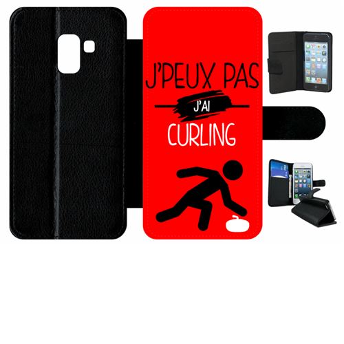 Etui My-Kase pour Galaxy A8 (2018) - j peux pas j ai curling 9 - Simili-cuir Noir