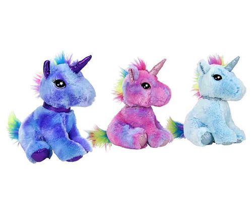 Peluche Licorne assise 23cm 3 assorties
