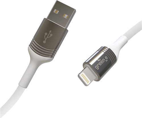 GREEN E - Cable Ecoconçu pour IPHONE 5/6/7/8/X/11/12 Lightning vers USB - 1,2 m - BLANC