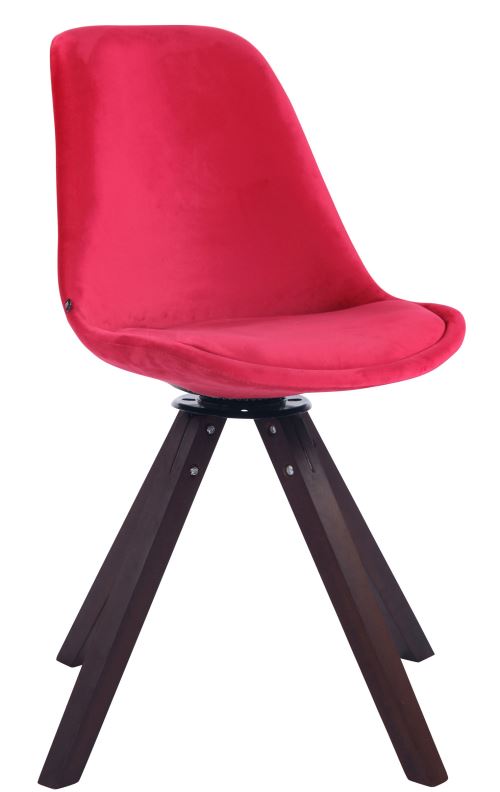 Chaise visiteur Troyes en velours avec piétement Carré en bois de hêtre Noyer - Siège Rouge