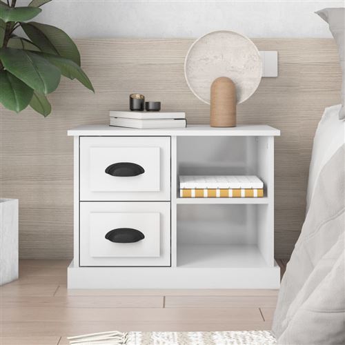 Vidaxl Blanc Table De Chevet - Brillant - Image 3