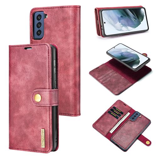 Coque pour Samsung Galaxy S22 Ultra 5G Etui Frusde en PU cuir avec fonction support et Porte-carte - Rouge