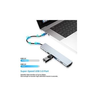 Hub USB-C 8-en-1 : HDMI 4K, Ethernet, Charge 100W, 3x USB, Lecteur SD/TF - Pour MacBook, IPad, PC