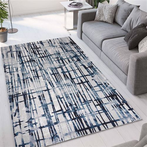 Tapis gris bleu à poils courts de design contemporain moderne Double CEL001, Taille: 60 x 110