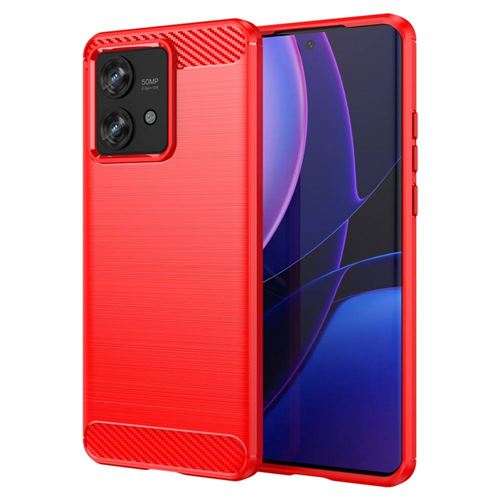 Coque pour Motorola Edge 40 Neo - housse etui silicone gel carbone + film ecran - ROUGE - htdmobiles