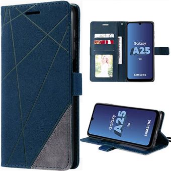 Coque pour Samsung Galaxy A25 5G, Bleu Marine, Effet Cuir Design Linéaire avec Porte-Cartes, Protection Intégrale Antichoc - BOOLING - 1