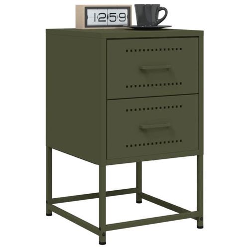 VIDAXL - Table de chevet - Acier - Noir et Vert Olive - 36x39x60,5 cm - Set de 2 - Image 3