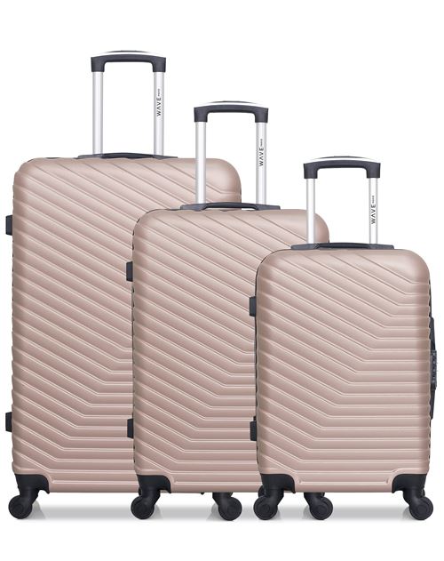 Non Communiqué Rose Dore Wave Paris - Lot De 3 - Valise Grand Format, Valise Weekend Et Valise Cabine Lena