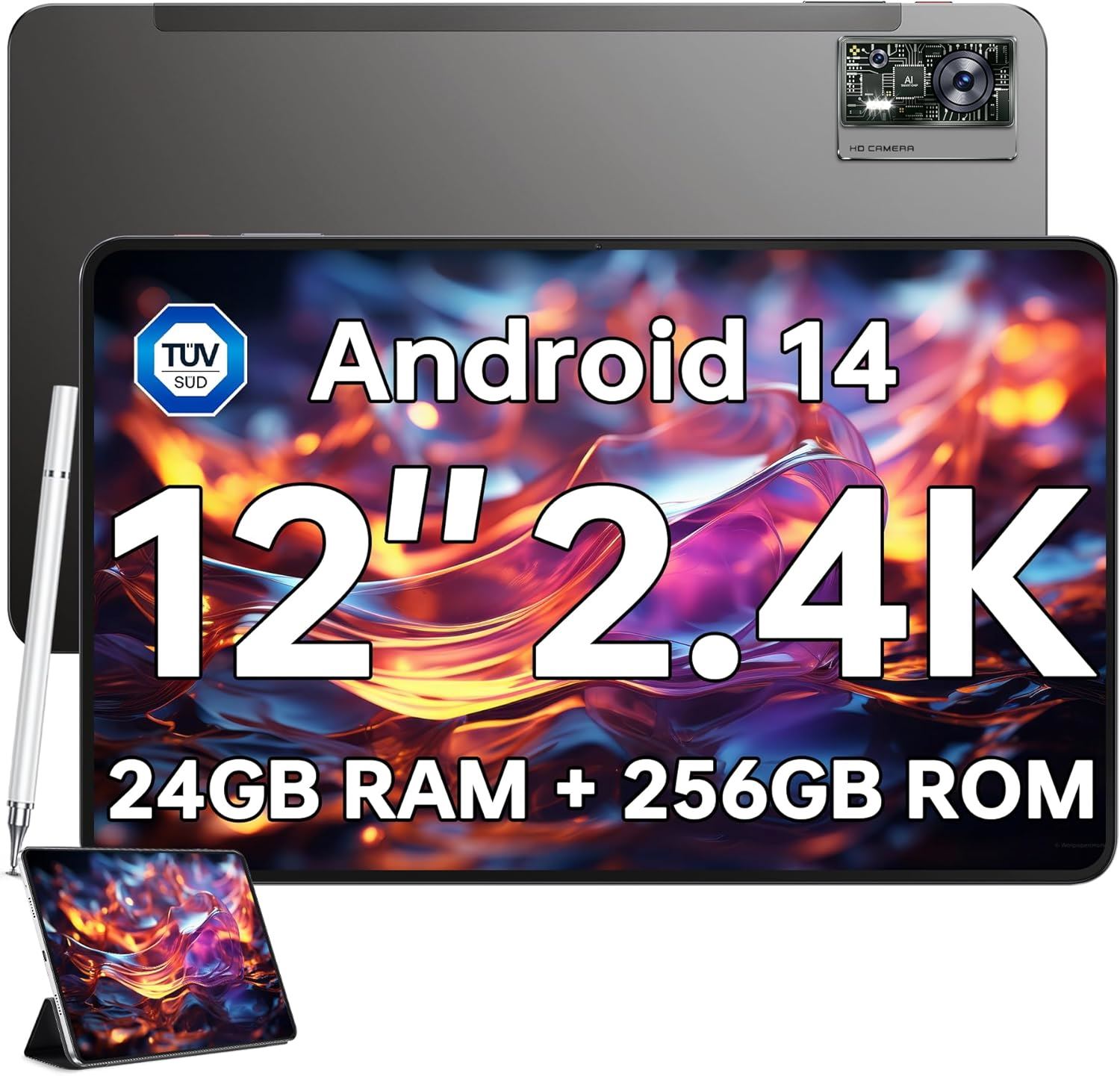 Tablette Android 14 - 10 Pouces, 20Go RAM, 128Go ROM, WiFi 6, Clavier Et Souris Inclus - Gris