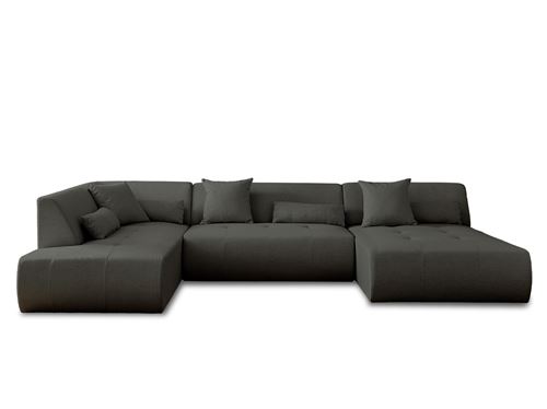 Lisa Design Onyx/Gris - Canapé Modulable Panoramique D'angle Gauche 7 Places - En Tissu - Foncé - Image 2