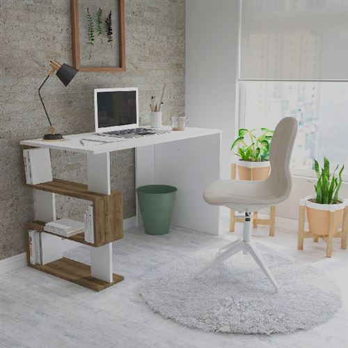 HOMEMANIA Bureau Patara - Blanc, Noyer - 120 x 60 x 75 cm