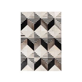 Tapis Fait Main en Cuir &quot;Lavin IV&quot; Noir & Multicolore 80 x 150 cm - 1