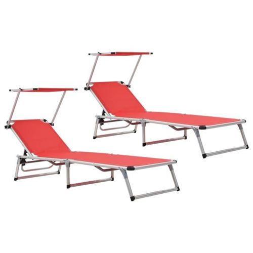Vidaxl Rouge Chaises Longues Pliables Et Toit 2Pcs Aluminium Textilène - Image 2