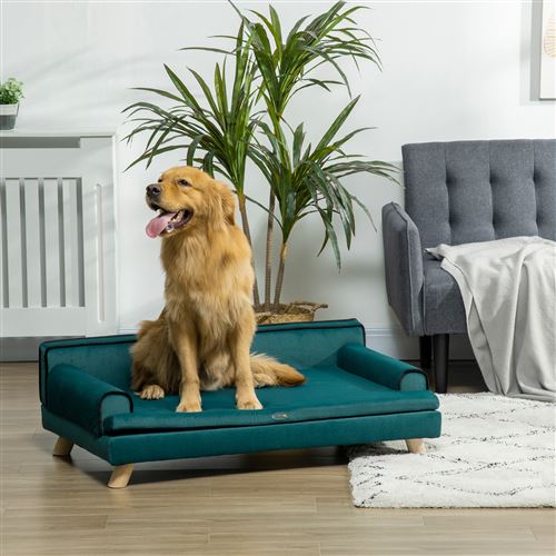 Canapé chien lit pour chien design scandinave coussin moelleux pieds bois  massif dim. 87 x 61 x 36 cm polyester gris