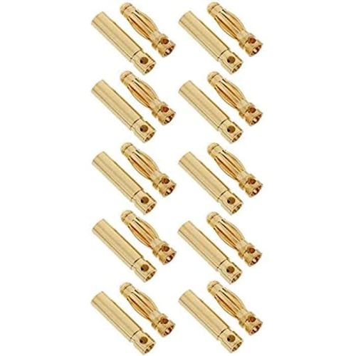 Connecteurs Banane de 3mm pour Lipo Rc Haute Qualité, Doré Adapté pour les Batteries de Modélisme Rc, Connexion Autoradio, Câble Stéréo, Or, Métal