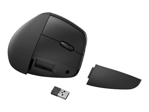 Hp 925 - Souris Verticale - 6 Boutons - Sans Fil - Bluetooth 5.3, 2.4 Ghz - Récepteur Sans Fil Usb - Noir - Emballage Durable