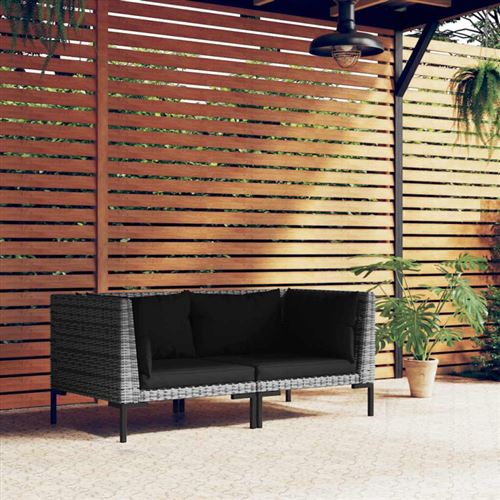 Canapés de jardin 2 pcs avec coussins Résine tressée demi ronde
