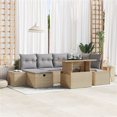 Non Communiqué Beige Ensemble De Canapé De Jardin 7 Pièces Avec Coussins En Poly Rattan