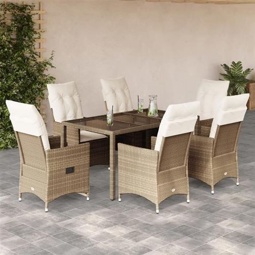 Non Communiqué Beige Salon De Jardin Vidaxl Rotin 7 Pieces 150 X 90 X 75 Cm