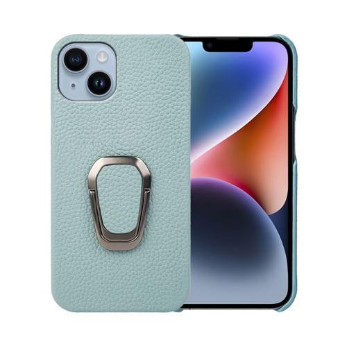 Coque et étui téléphone mobile Cuir de fleur de litchi Porte-bagues pour le doigt Pour iPhone 14 Cyan