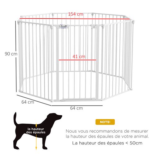 PawHut Brrière de sécurité barrière de protection cheminée parc enclos chien  pliable modulable 6 panneaux avec porte sans perçage 482,5 x 76 cm