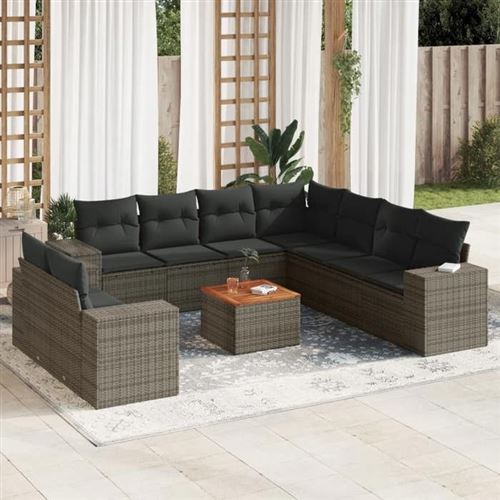 VIDAXL  Salon De Jardin Avec Coussins 10 Pcs Gris R&eacute;sine Tress&eacute;e