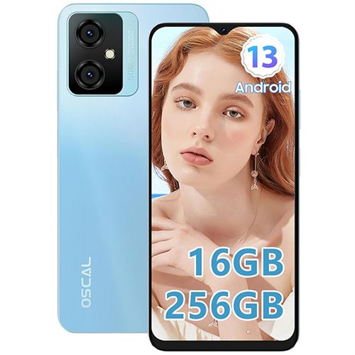 Smartphone Débloqué Oscal Tiger 10 6,56 pouces 16Go+256Go/SD 1To 50MP 5180mAh Android 13 Dual SIM - Bleu