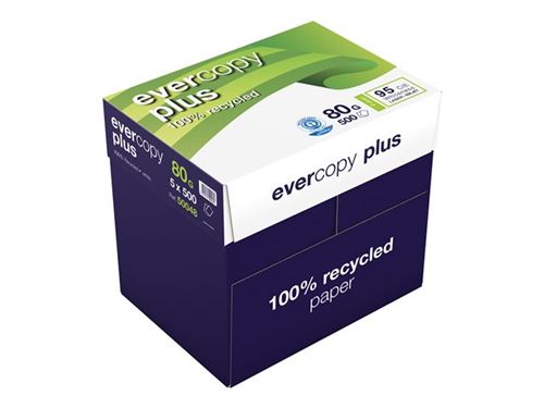 Clairefontaine Evercopy + - Papier blanc recyclé - A4 (210 x 297 mm) - 80  g/m² - 2500 feuilles (