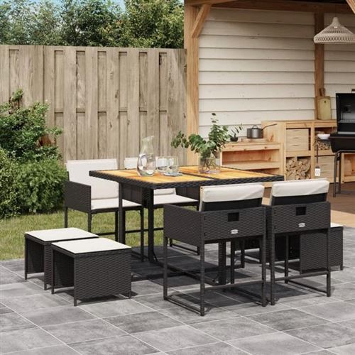 Non Communiqué Noir Vidaxl Ensemble À Manger De Jardin 9Pcs Coussins Résine Tressée 3278090