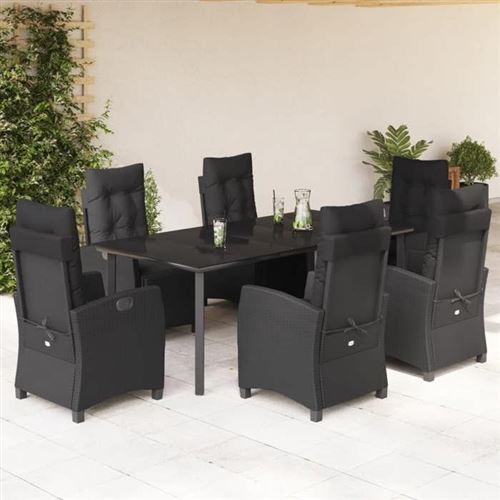 Non Communiqué Noir Vidaxl Ensemble À Manger De Jardin Avec Coussins 7 Pcs, Table Et Chaises Avec Dossier Et Repose-Pied Réglables, 3212972