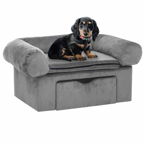 Meilleurs prix pour vidaXL Canapé pour chien avec tiroir Gris 75x50x38 cm Peluche