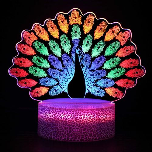 Lampe 3D Tactile RGB Veilleuses Enfant MY492 Paon avec Telecommande