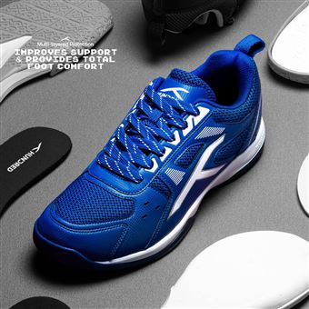 Chaussures de badminton professionnelles non marquantes HUNDRED Raze pour hommes bleu blanc taille EU 45 UK 11 US 12 Semelle caoutchouc Convient pour le tennis le squash le basket ball en salle Chauss...