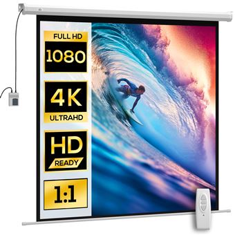 Écran de projection motorisé home-cinéma format 1:1 85 pouces 4K HD avec télécommande blanc noir - 1